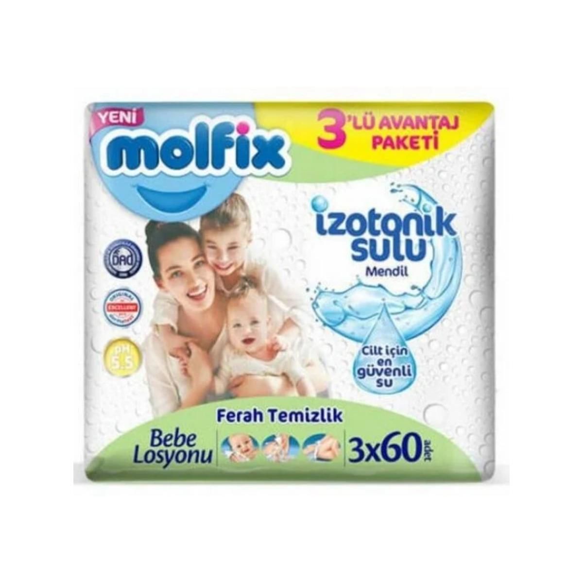 Molfix İzotonik Sulu Temiz Ferah 3'lü Islak Mendil Yeşil