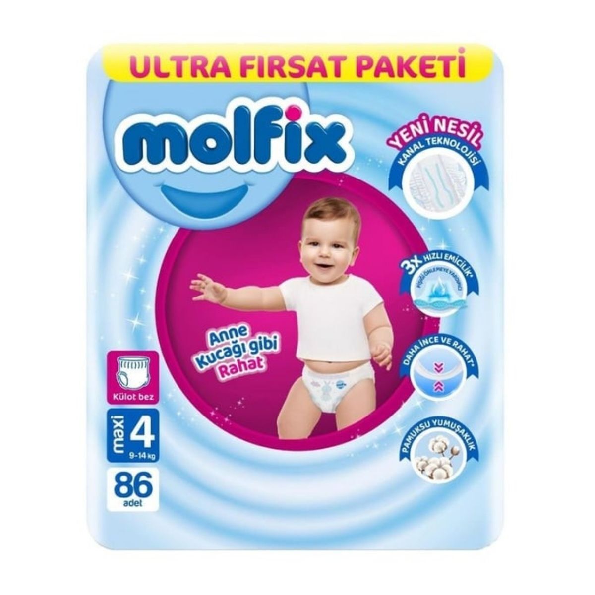Molfıx 4 (Maxi) Beden-86 Adet Ultra Fırsat Paketi Külot Bebek Bezi