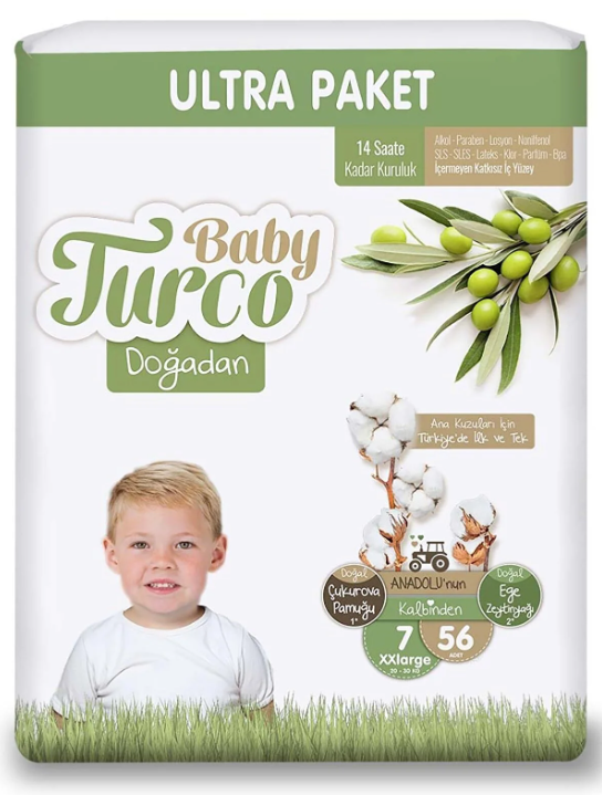 BabyTurco Doğadan Ultra Paket Cırtlı Bebek Bezi 7 (XXL) Beden-56 Adet