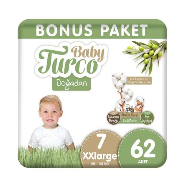 Babyturco Doğadan Bonus Cırtlı Bebek Bezi 7 (XXL) Beden-62 Adet