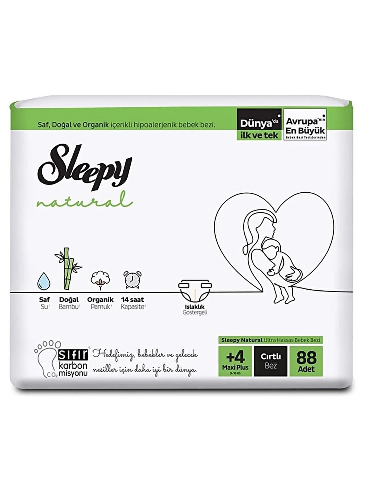 Sleepy Natural Cırtlı Bebek Bezi 4+ (Maxi Plus) Beden-88 Adet