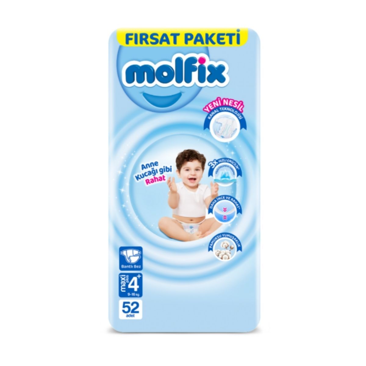 Molfix Fırsat Paketi Cırtlı Bebek Bezi 4+ (Maxi Plus) Beden-52 Adet