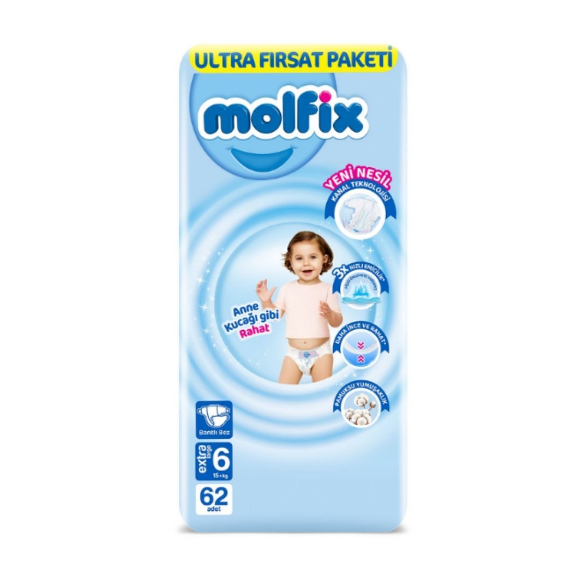 Molfix Ultra Fırsat Paketi Cırtlı Bebek Bezi 6 extra large 62 adet