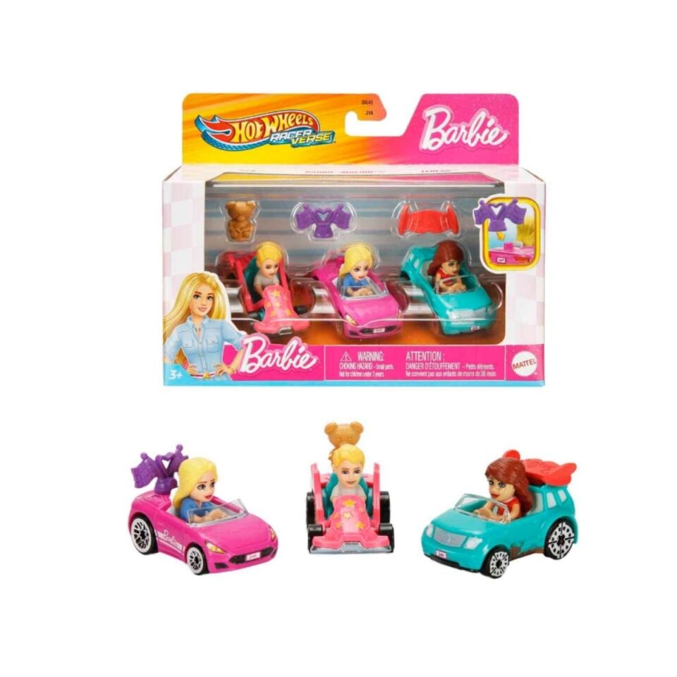 Hot Wheels Racerverse Barbie Yarış Pisti Arabaları 3’lü Paket - JDG45