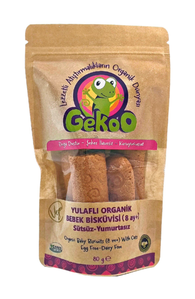 Gekoo Yulaflı Organik Bebek Bisküvisi Sütsüz Yumurtasız  8+ Ay