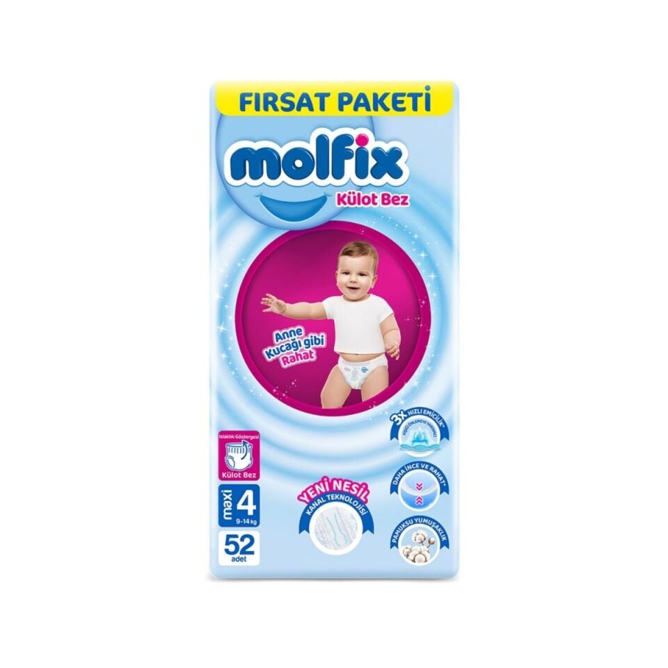 Molfix 4 Fırsat Paketi Külot Bebek Bezi 52 Adet