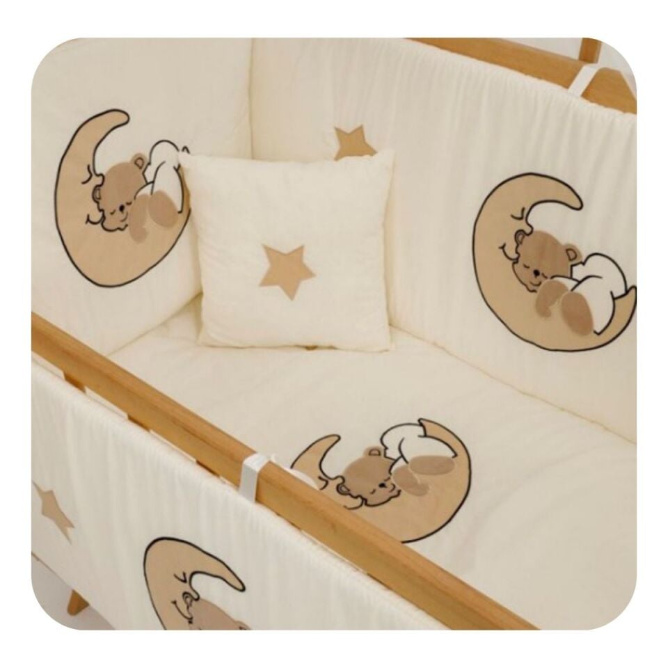 DOĞAL ANNE YANI BEŞİK KREM AYICIKLI SETİ DE-97