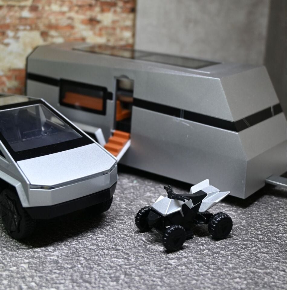 Tesla Cybertruck Metal Araba ve Karavan 1:32 Gri