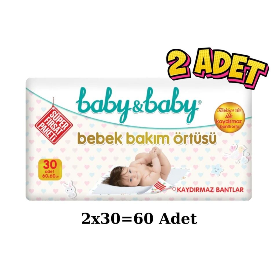 Baby&Baby Kaydırmaz Bantlı 30lu 2 Paket Bebek Bakım Örtüsü