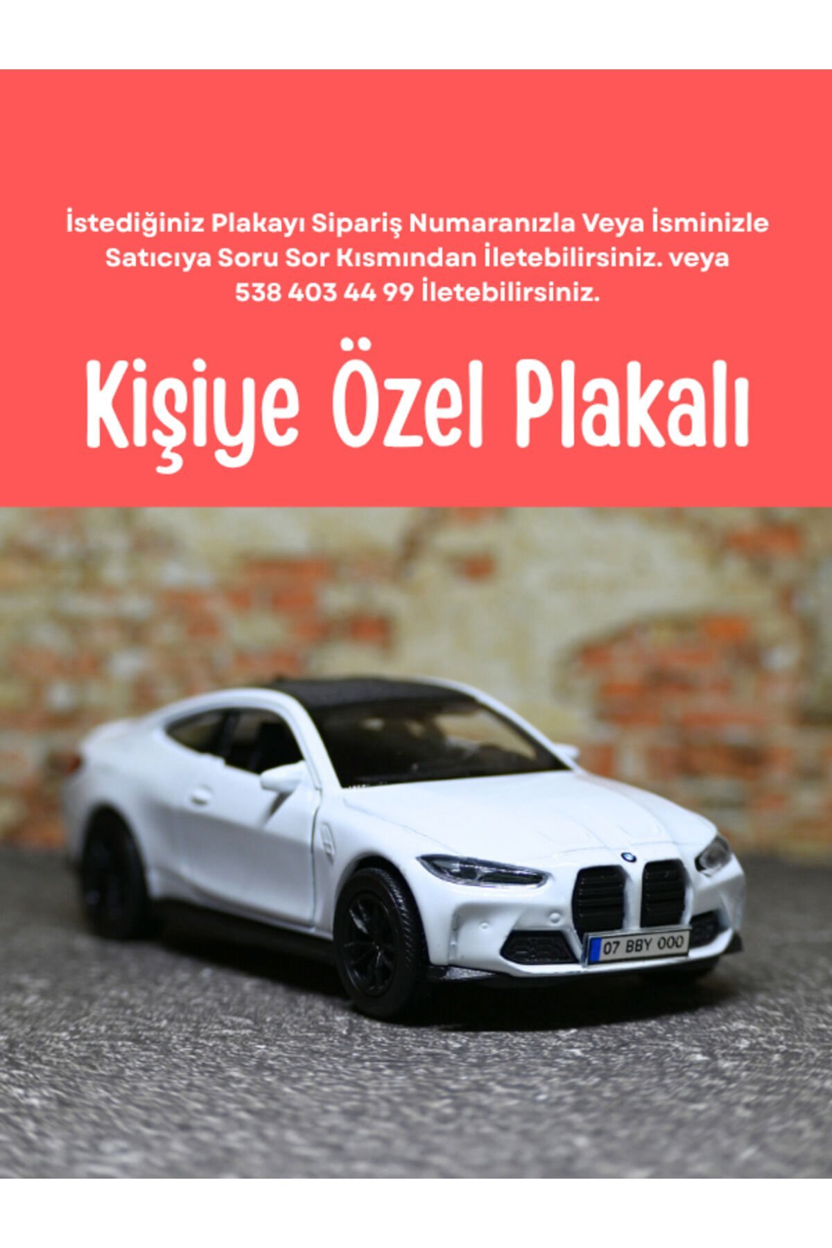 Bmw M4 Metal Oyuncak Araba - 1:36 Ölçek Özel Plakalı - Beyaz Bmw M4 Model Araba