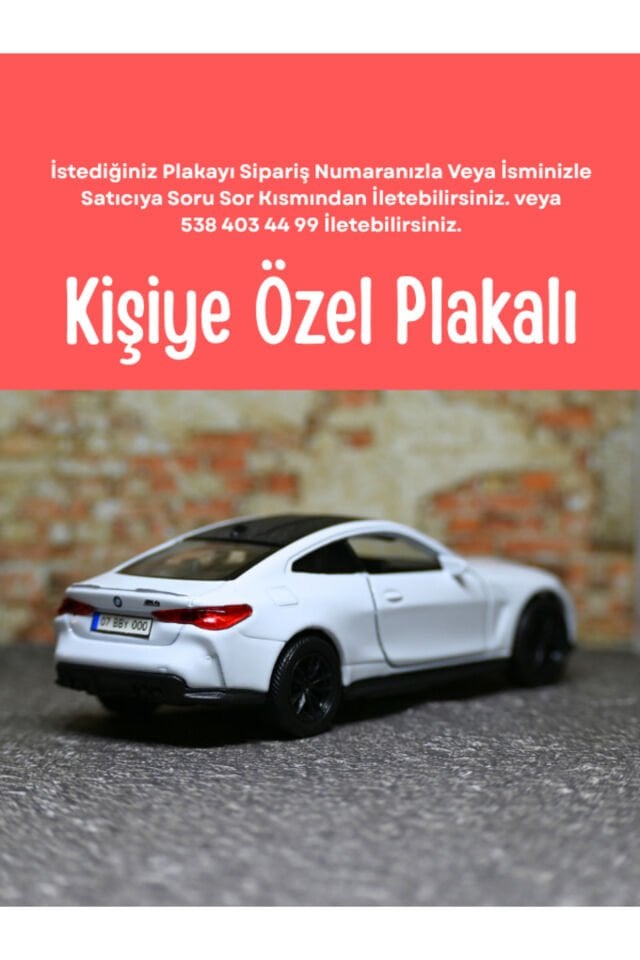 Bmw M4 Metal Oyuncak Araba - 1:36 Ölçek Özel Plakalı - Beyaz Bmw M4 Model Araba