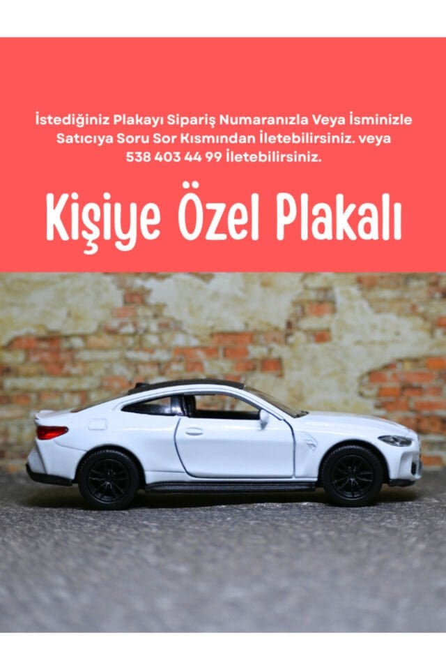 Bmw M4 Metal Oyuncak Araba - 1:36 Ölçek Özel Plakalı - Beyaz Bmw M4 Model Araba
