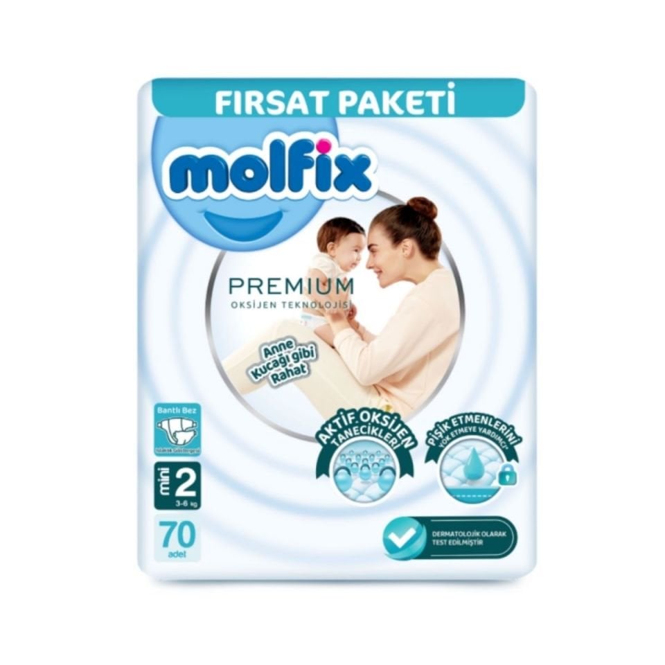 Molfıx Oks Premium Fırsat Paketi Cırtlı Bebek Bezi 2 (Mini) Beden-70 Adet