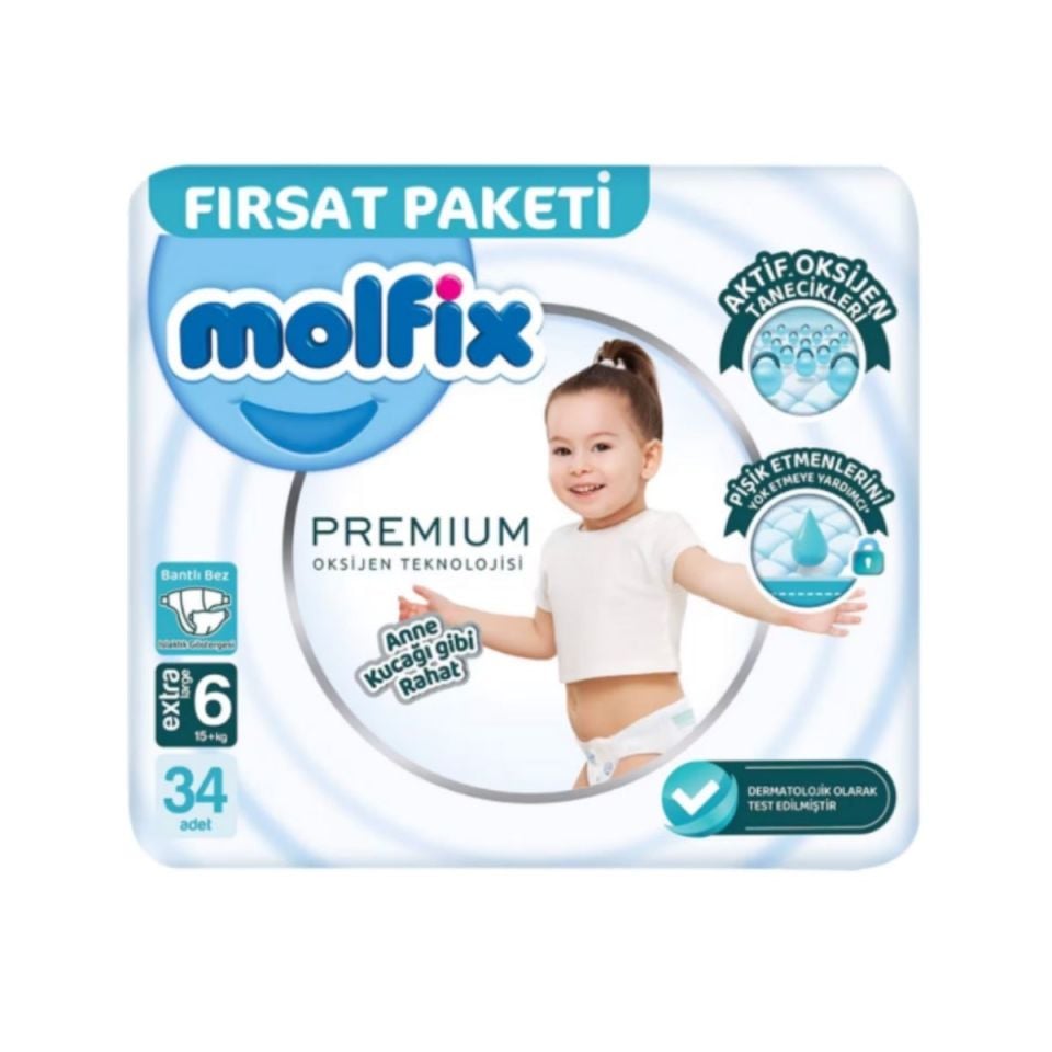 Molfix 6 Premium Fırsat Paketi Cırtlı Bebek Bezi 34 adet