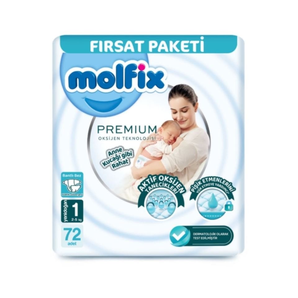 Molfıx Oks Premium Fırsat Paketi Cırtlı Bebek Bezi 1 (Yenidoğan) Beden-72 Adet