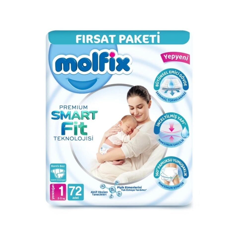Molfix 1 Premium Fırsat Paketi Cırtlı Bebek Bezi 72 adet