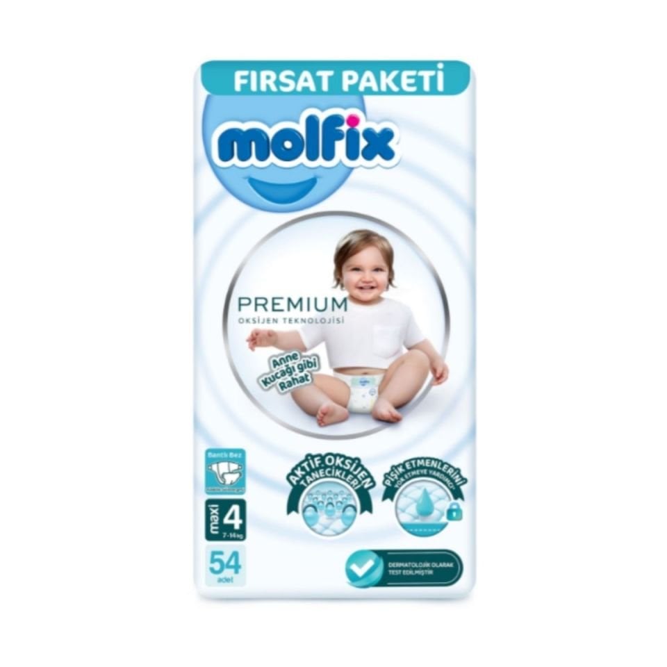 Molfıx Oks Premium Fırsat Paketi Cırtlı Bebek Bezi 4 (Maxi) Beden-54 Adet