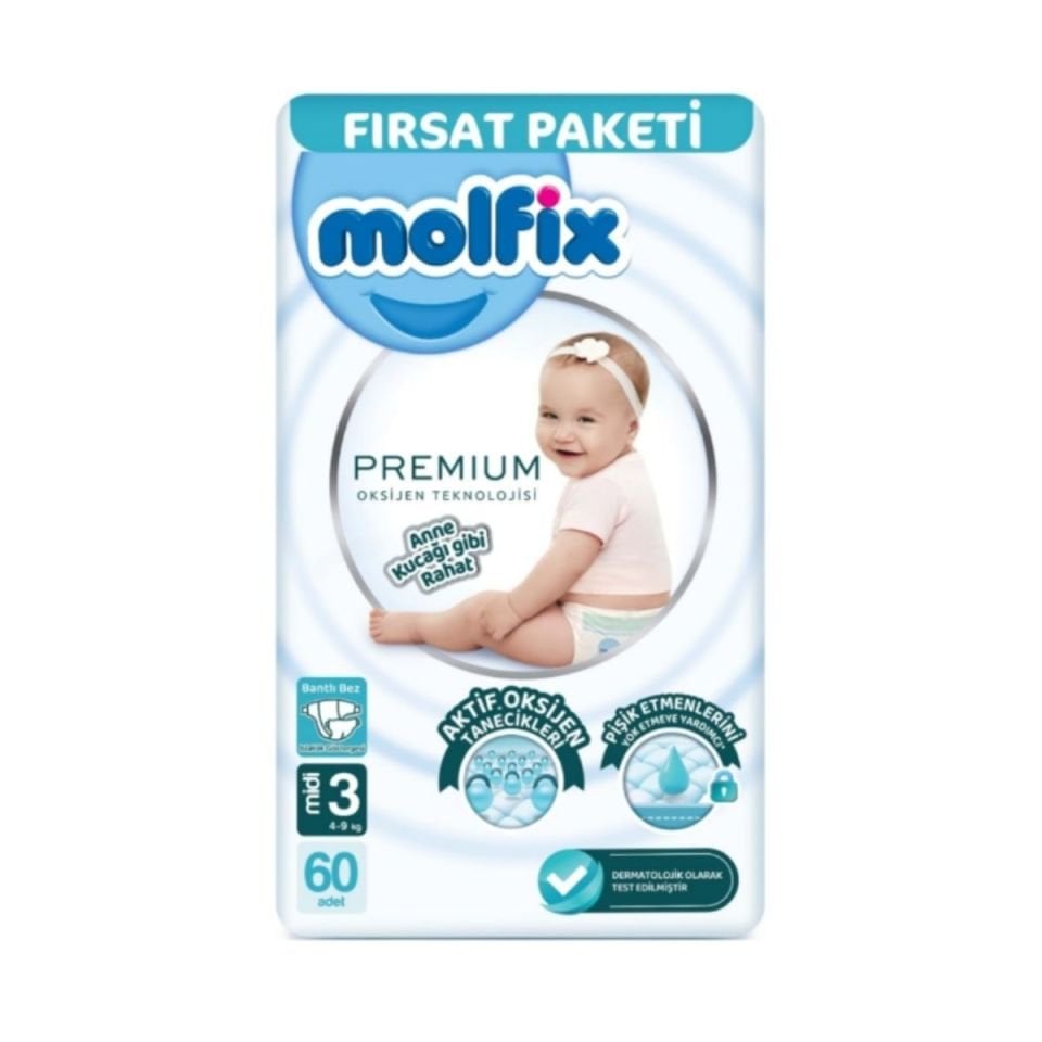 Molfix Premium 3 Numara 60 Adet Fırsat Paketi Bebek Bezi