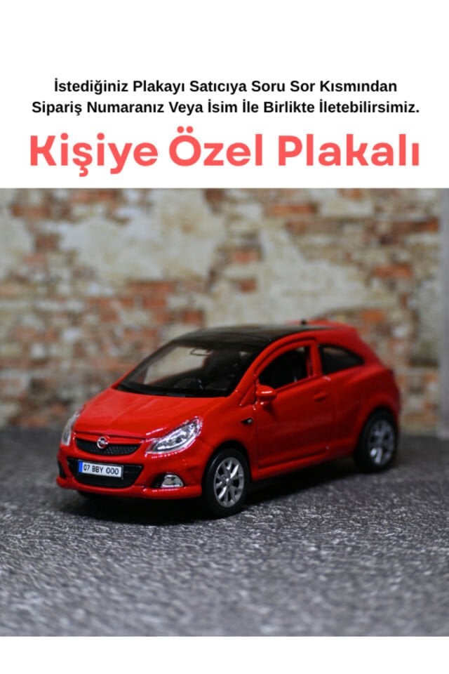 Opel Corsa Metal Oyuncak Araba - Kişiye Özel Plakalı - Kırmızı