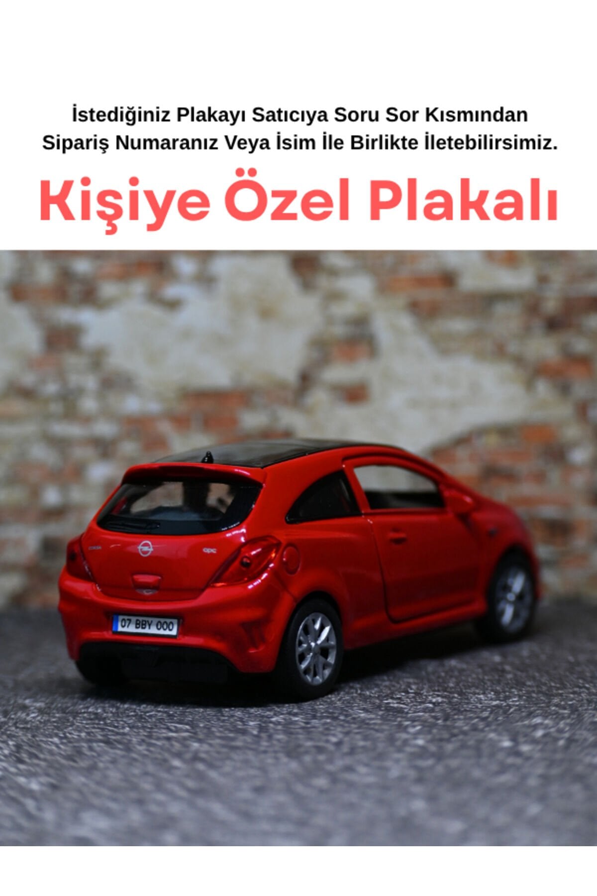 Opel Corsa Metal Oyuncak Araba - Kişiye Özel Plakalı - Kırmızı