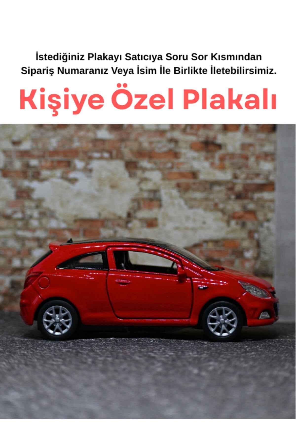 Opel Corsa Metal Oyuncak Araba - Kişiye Özel Plakalı - Kırmızı