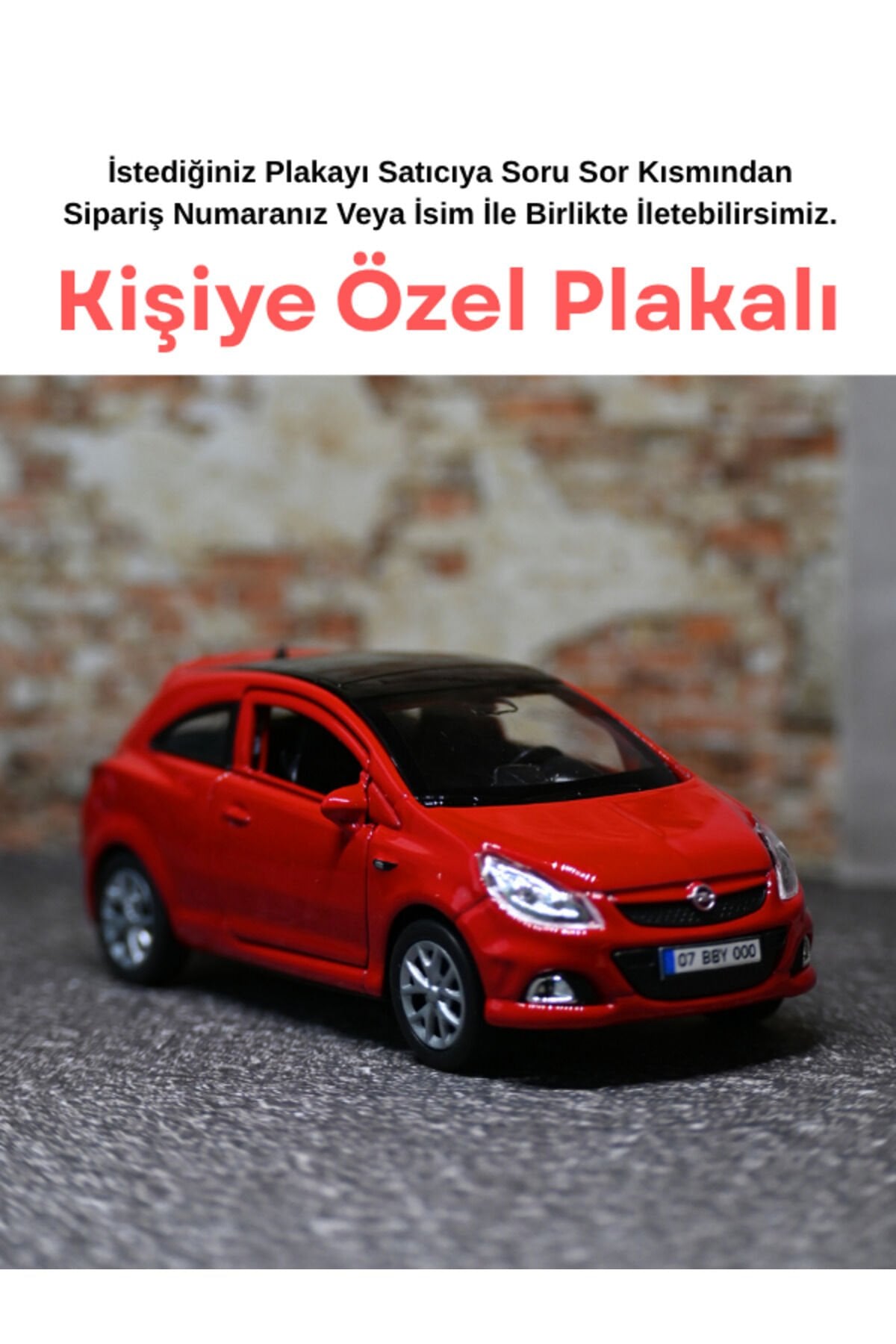 Opel Corsa Metal Oyuncak Araba - Kişiye Özel Plakalı - Kırmızı