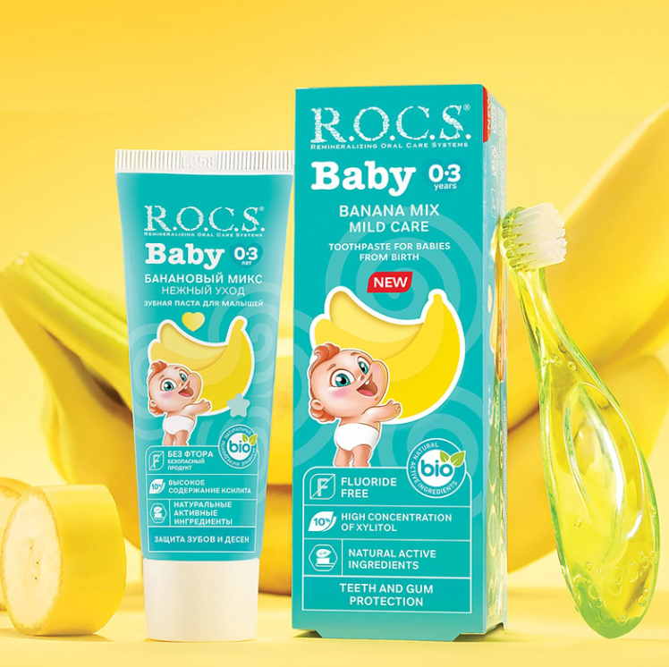 Rocs Baby 0-3 Yaş Muz Püresi Tadında Diş Macunu 45 gr + Diş Fırçası Seti
