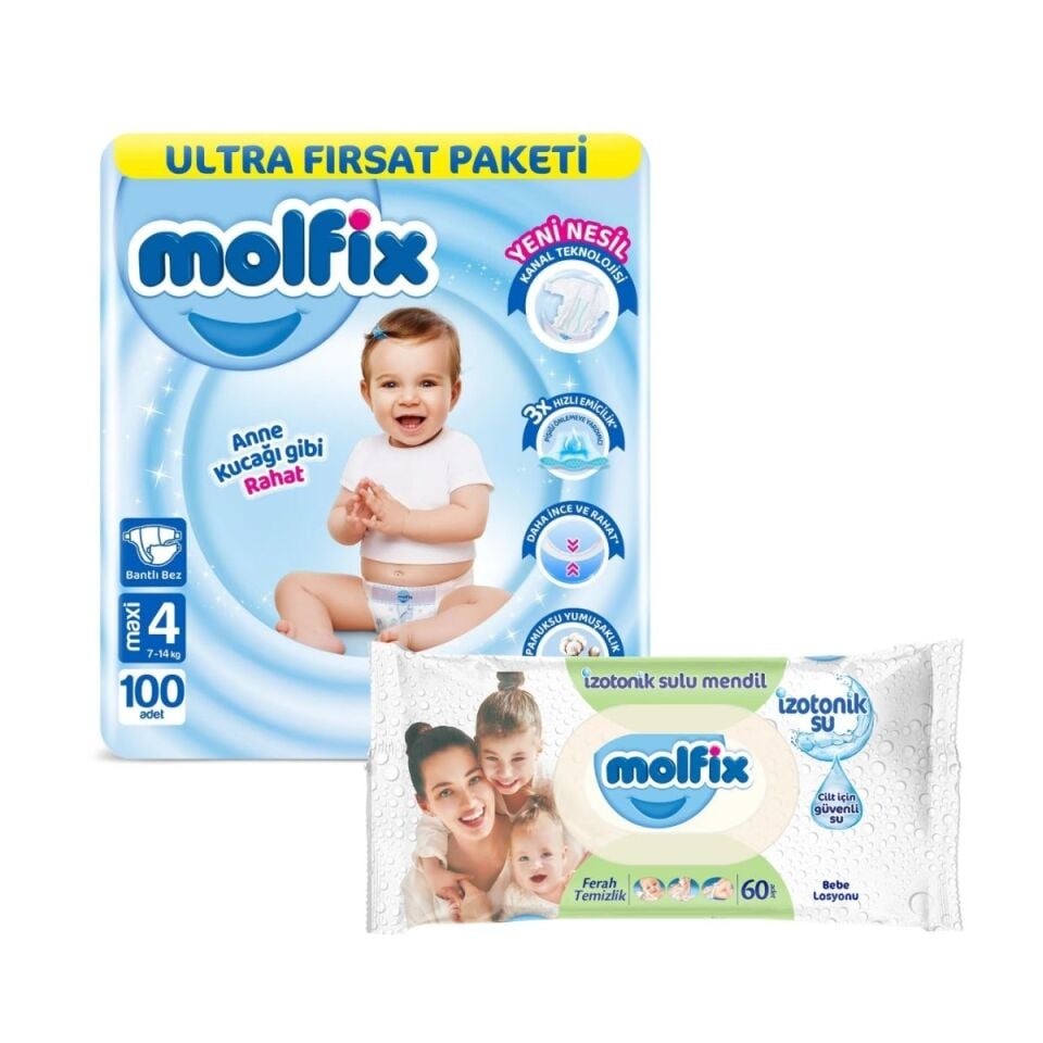 Molfix 4 Ultra Fırsat Paketi 100'lü ve Ferah Temizlik Islak Mendil