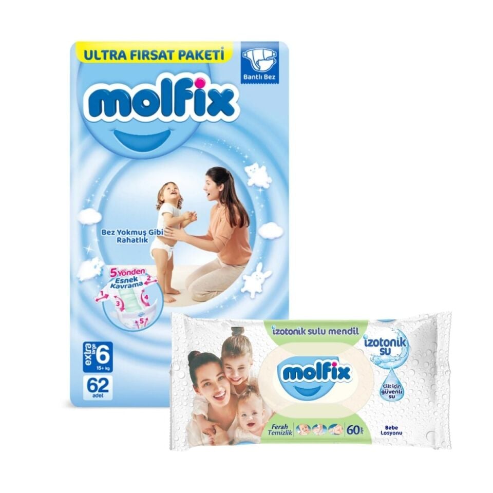 Molfix 6 Ultra Fırsat Paketi 62'li ve Ferah Temizlik Islak Mendil