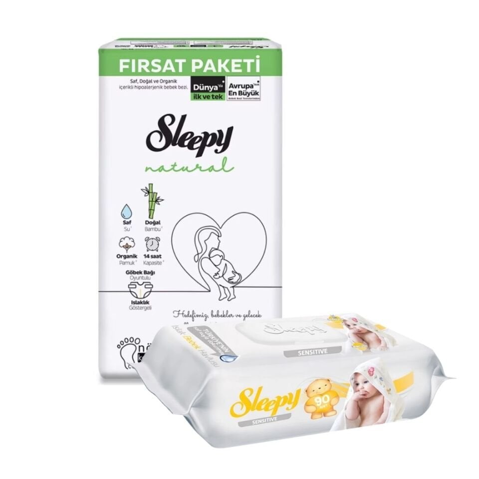 Sleepy 1 Natural Fırsat Paketi 50 Adet ve Islak Mendil