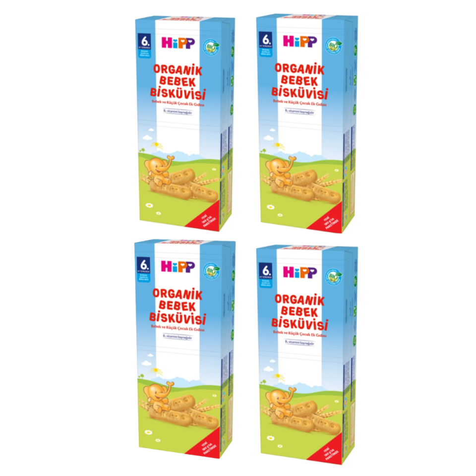 Hipp Organik Bebek Bisküvisi 180 gr x 4 Paket - 6 Ay ve Üzeri Bebekler İçin Sağlıklı Atıştırmalık