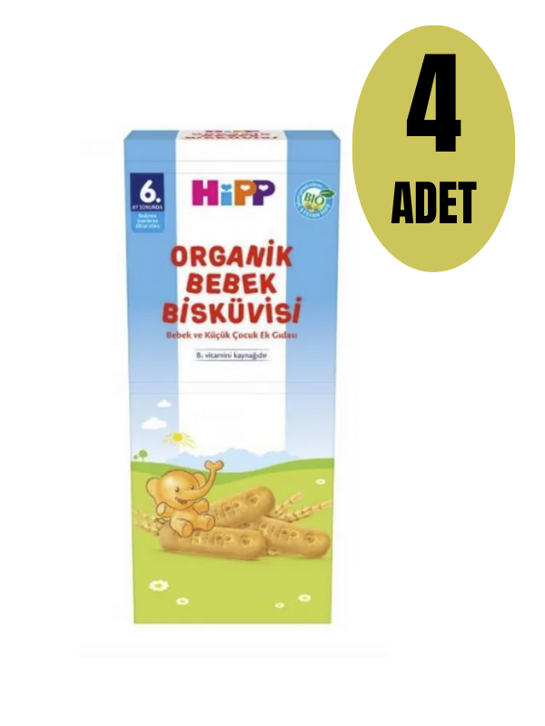 Hipp Organik Bebek Bisküvisi 180 gr x 4 Paket - 6 Ay ve Üzeri Bebekler İçin Sağlıklı Atıştırmalık