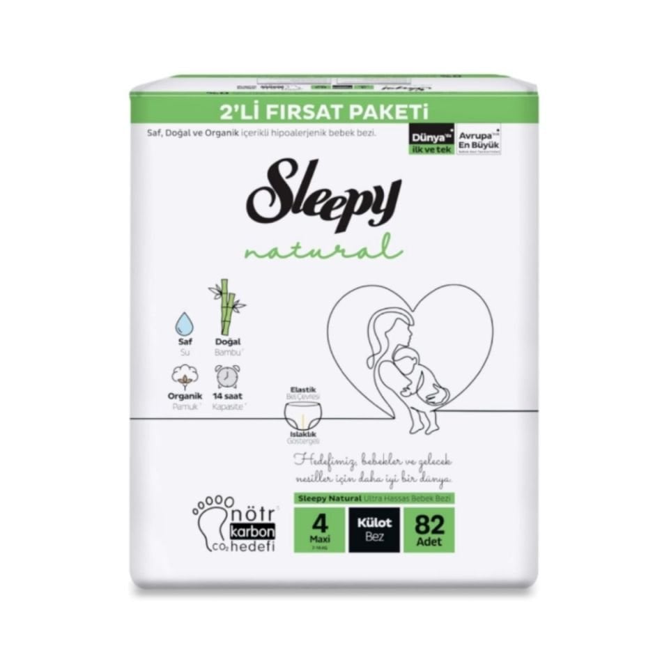 Sleepy 4 Natural 2'li Fırsat Külot Bebek Bezi (Maxi) Beden-82 Adet
