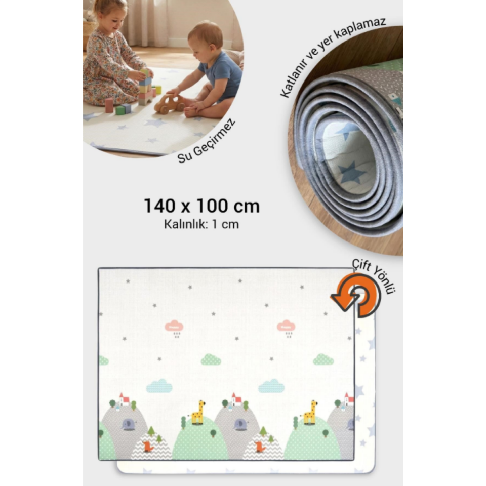 WellGro Küçük Rulo Oyun Matı Bulut Dağları 140x100