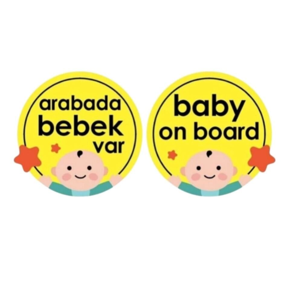 BABYJEM 094 CAM YAZISI DİKKAT BEBEK VAR SARI-YUV 0