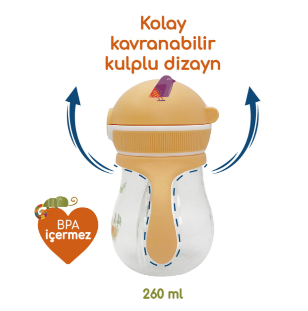 BEBEDOR BAS AÇ KAPAKLI ALIŞTIRMA BARDAĞI 260 ML KOD:7504 12+ AY