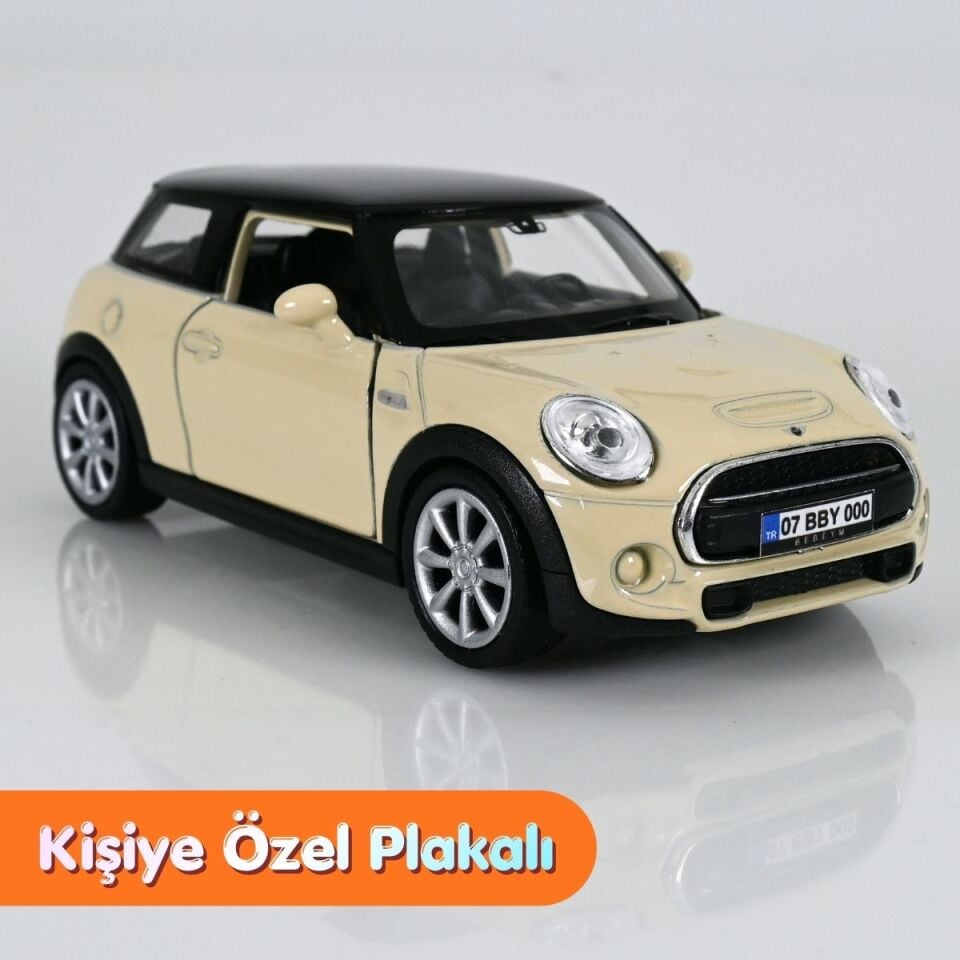 Mini Cooper Metal Çek Bırak Oyuncak Araba Krem