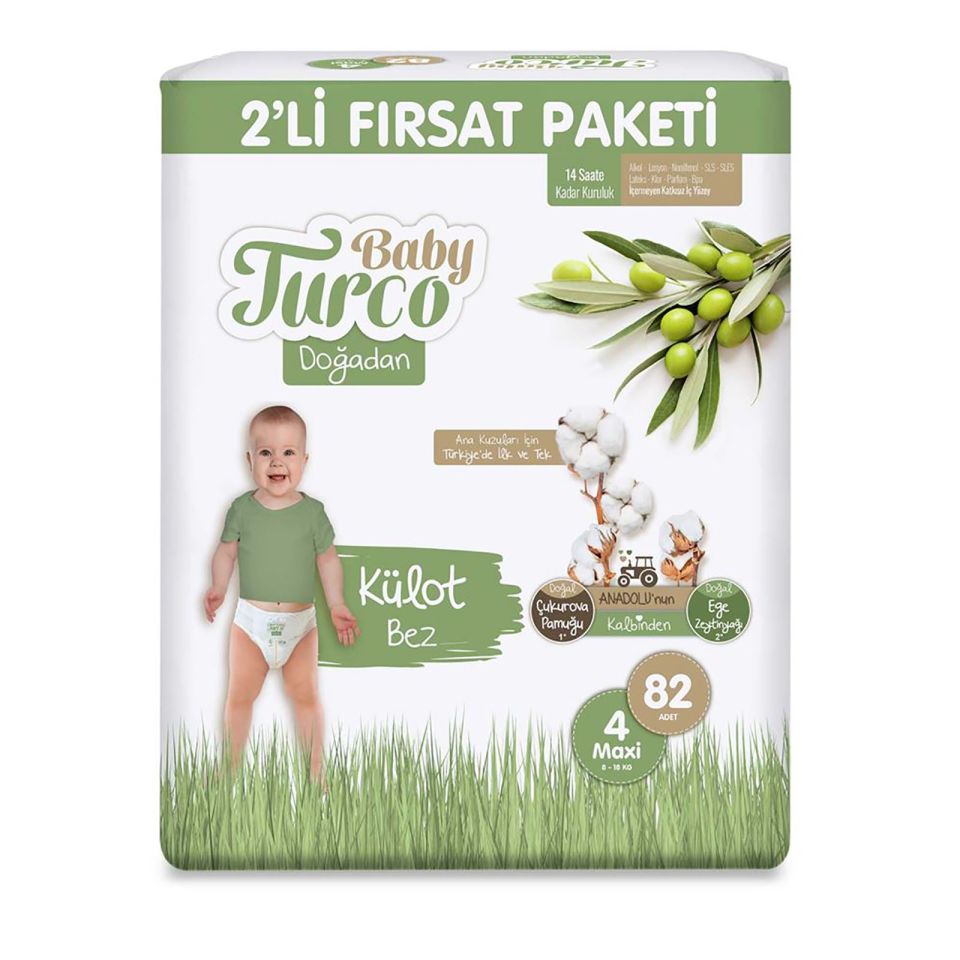 Babyturco Doğadan 2'li Fırsat Paketi Külot Bez 4 (Maxi) Beden-82 Adet