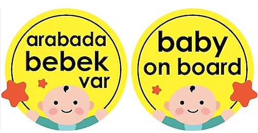 BABYJEM 094 CAM YAZISI DİKKAT BEBEK VAR SARI-YUV 09406