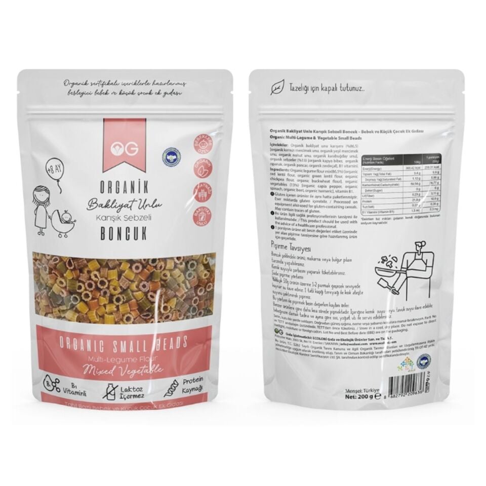 OG Natural Organik Karışık Sebzeli Boncuk Makarna 200 G