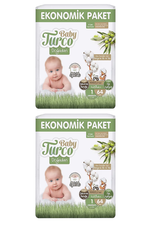 BABYTURCO EKONOMİK CIRTLI BEBEK BEZİ 1 NUMARA 64X2=128 ADET