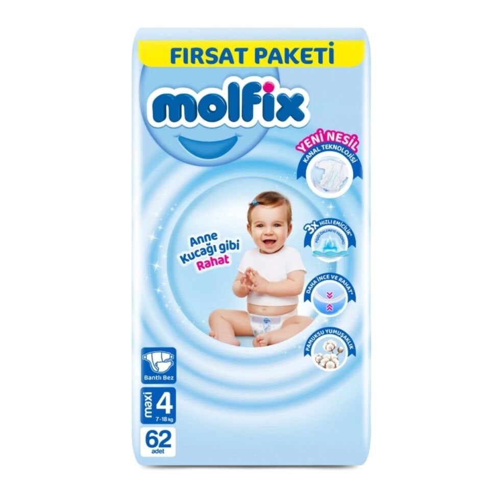 Molfix 4 Fırsat Paketi Cırtlı Bebek Bezi Maxi 62 adet