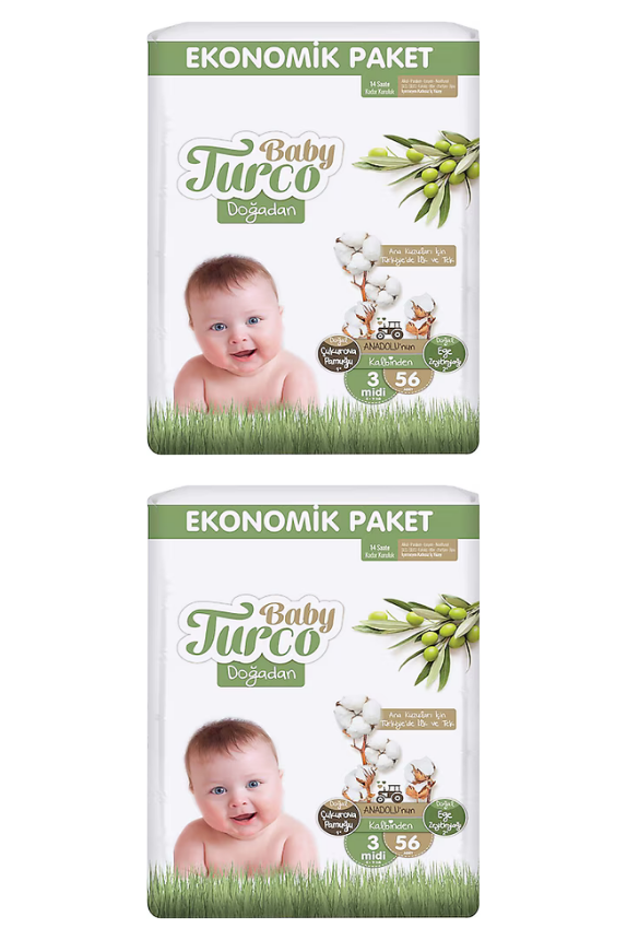 BABYTURCO EKONOMİK CIRTLI BEBEK BEZİ 3 NUMARA 56X2=112 ADET