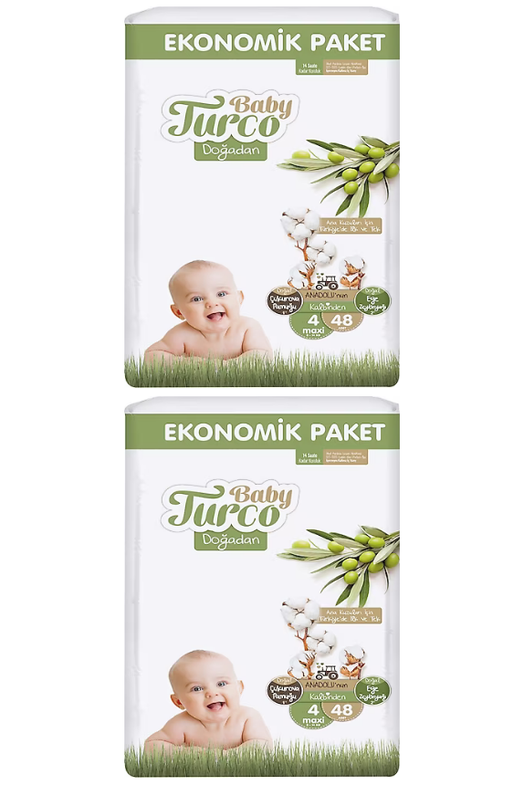 BABYTURCO EKONOMİK CIRTLI BEBEK BEZİ 4 NUMARA 48X2=96 ADET