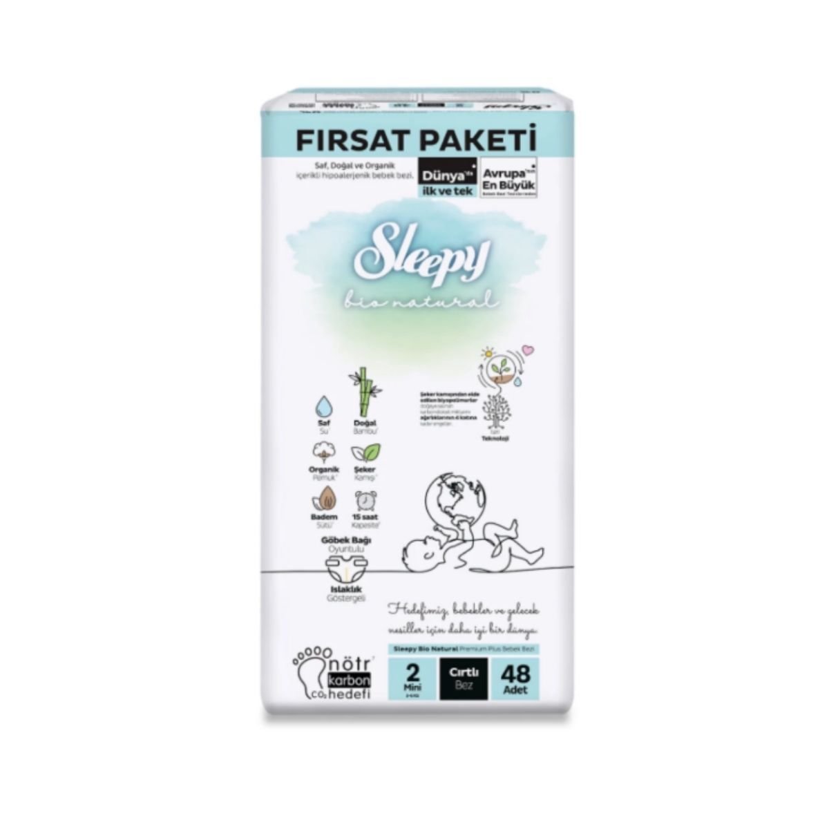 Sleepy Bio Natural 2 numara 48 Adet Fırsat Paketi Cırtlı Bebek Bezi