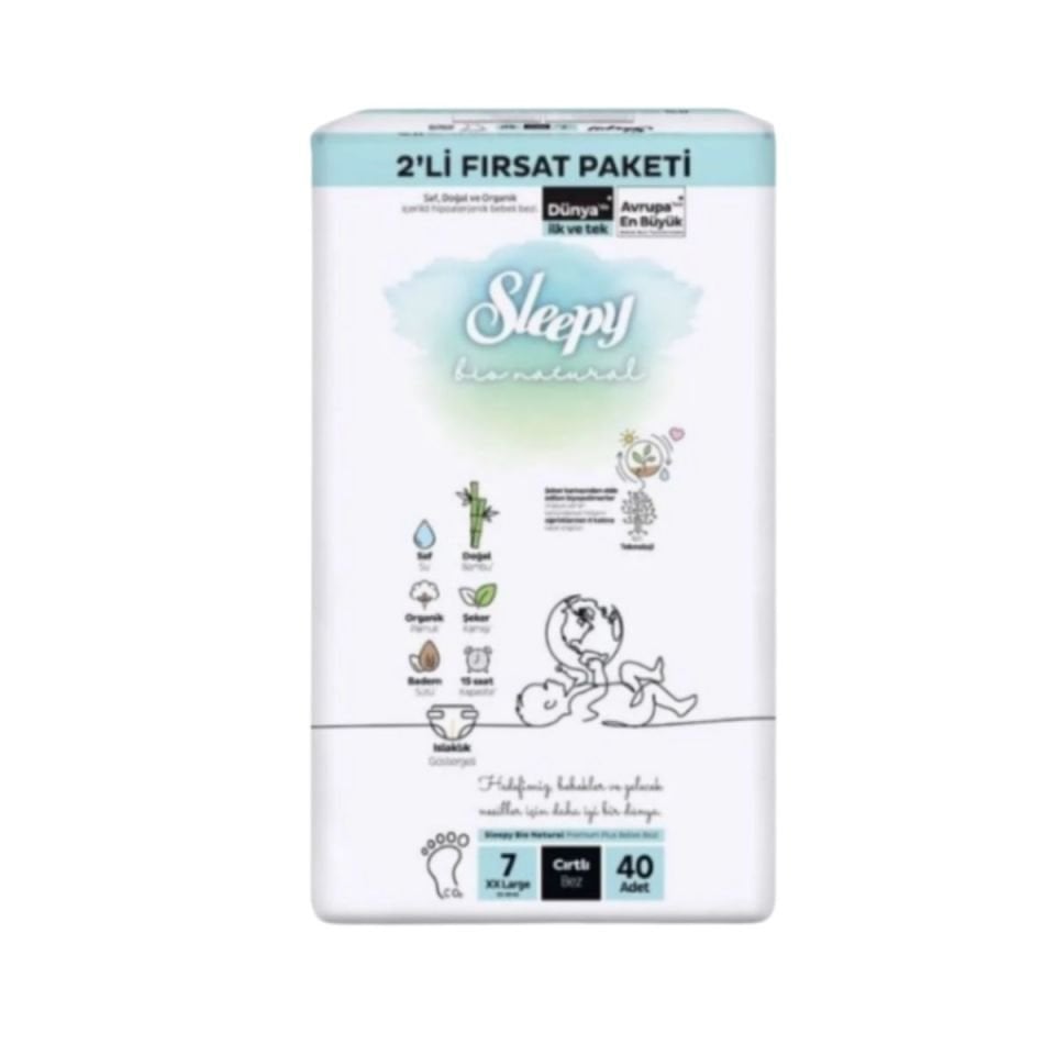 Sleepy Bio Natural 2'Li Fırsat Paketi Cırtlı Bebek Bezi 7 (XXL) Beden-40 Adet