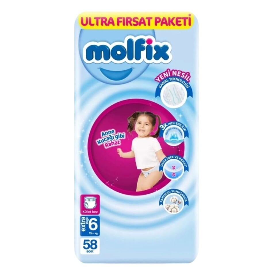 Molfıx 6 (XL) Beden-58 Adet Ultra Fırsat Paketi Külot Bebek Bezi