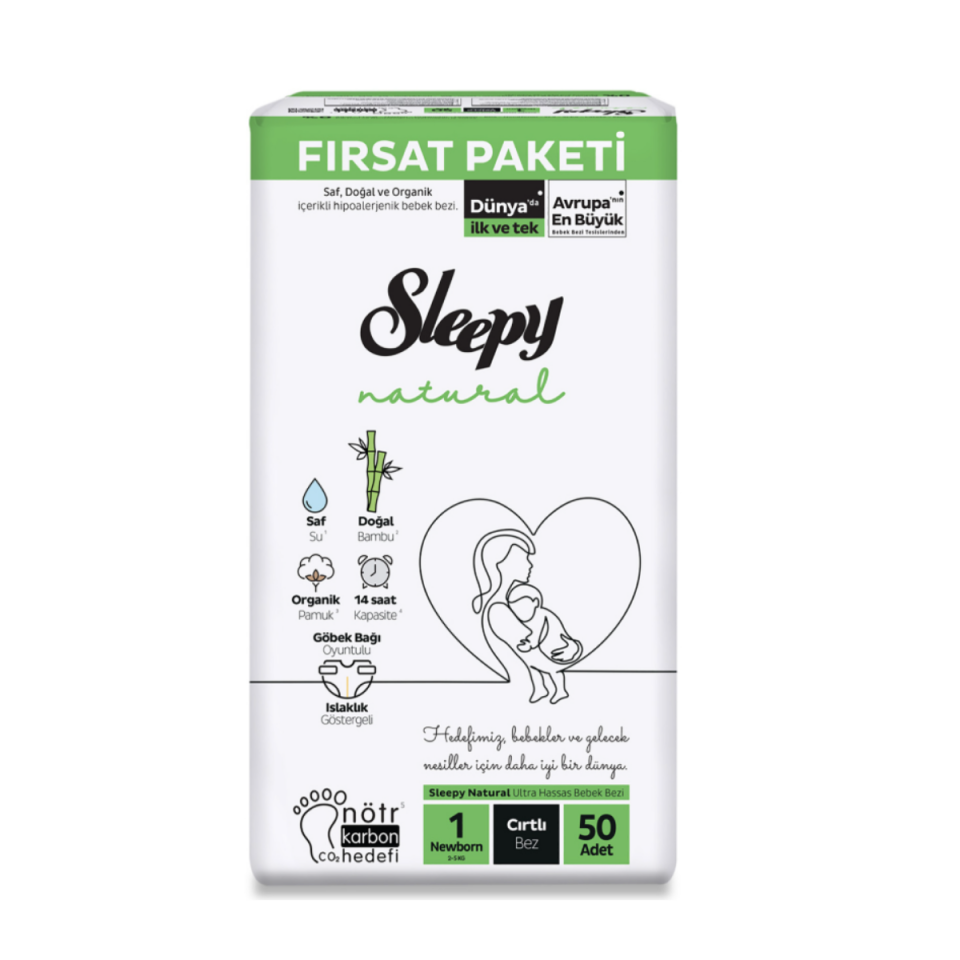 Sleepy 1 Natural Fırsat Cırtlı Bebek Bezi (Yenidoğan) Beden-50 Adet