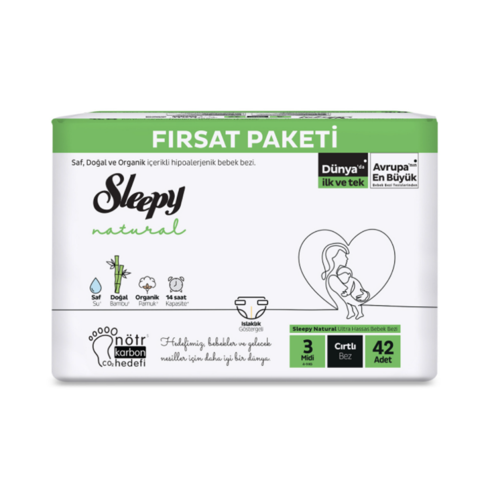 Sleepy 3 Natural Fırsat Cırtlı Bebek Bezi (Midi) Beden-42 Adet