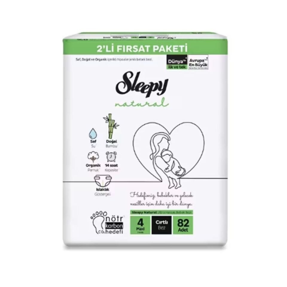 Sleepy Natural 2'li Fırsat Cırtlı Bebek Bezi 4/82